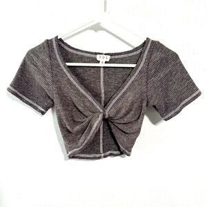 Pol purple gray ribbed cross front crop top